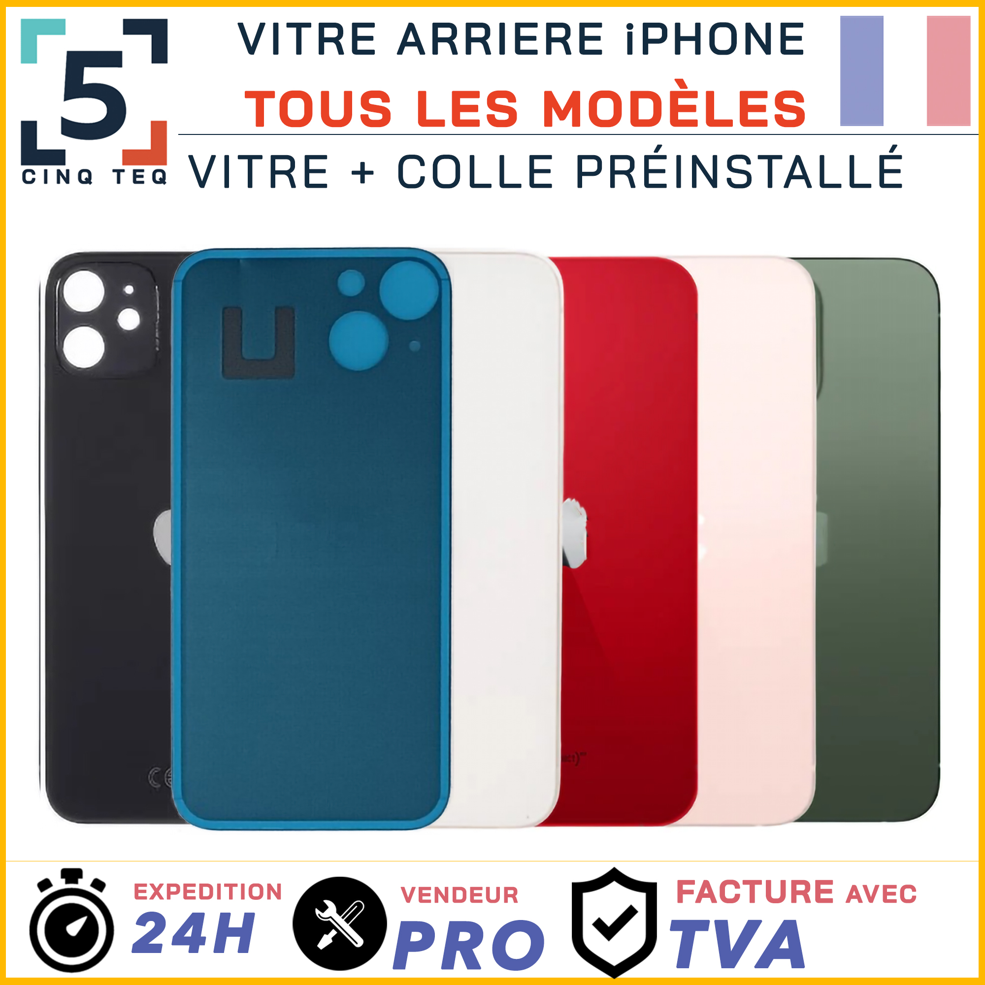 Vitre Arriere Remplacement iPhone X XR XS 11 12 13 14 15 16 17 Pro Max Plus cole
