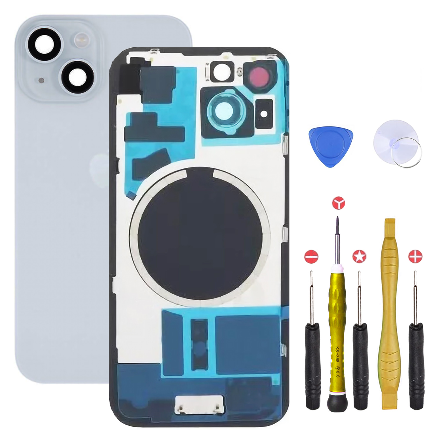 01 Vitre Arriere iPhone 15 Bleu complet copy