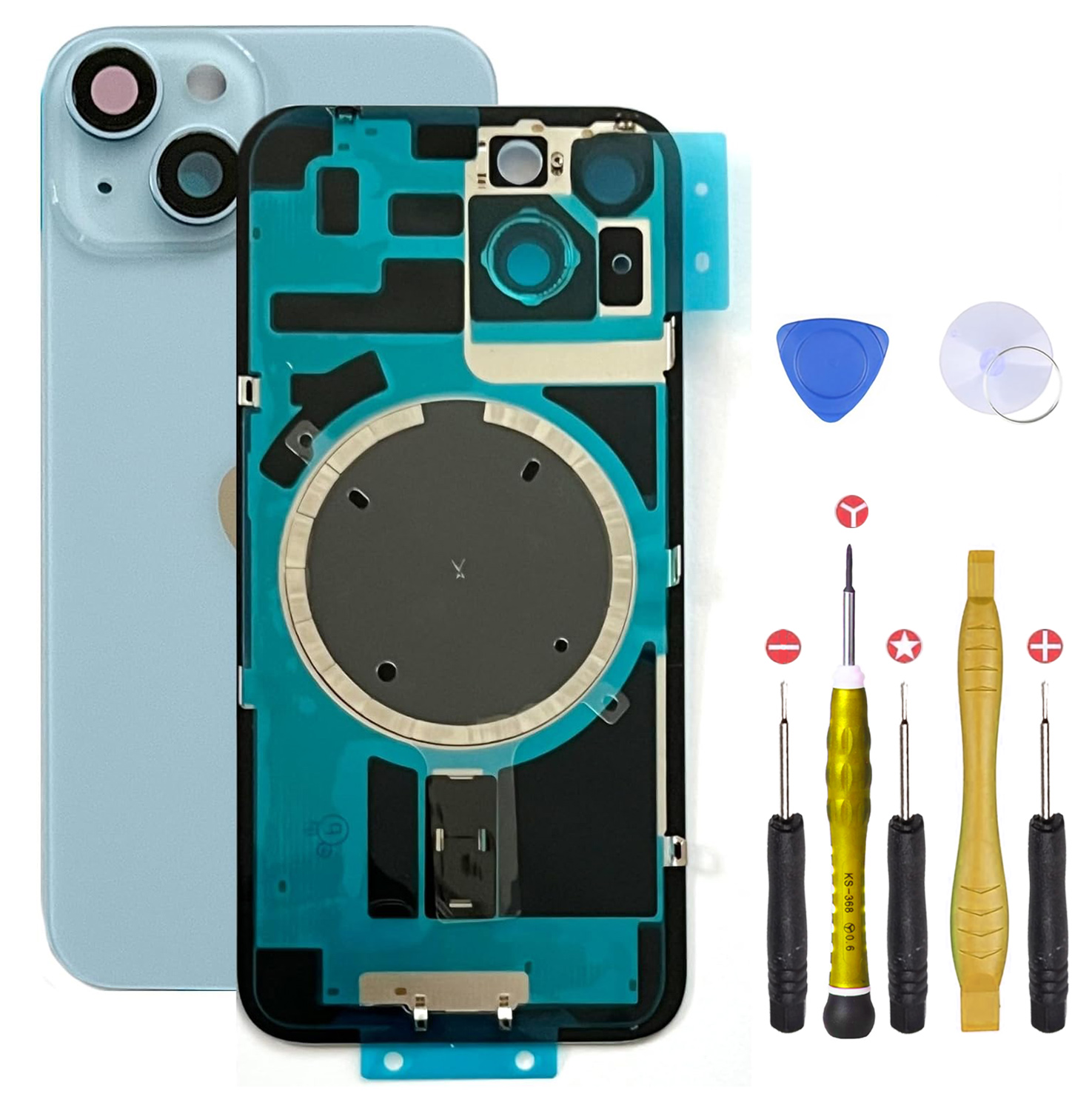 02 Vitre Arriere iPhone 14 Bleu complet copy