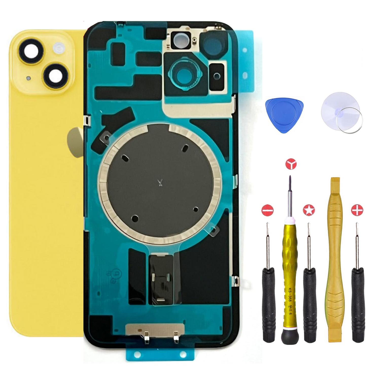 02 Vitre Arriere iPhone 14 Jaune complet copy