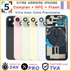 Vitre Arriere Remplacement Complet iPhone 14 15 16 17 Pro Max Plus +NFC +Flash