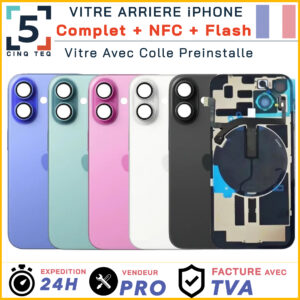 Vitre Arriere Complet Remplacement iPhone 14 15 16 17 Pro Max Plus +NFC +Flash