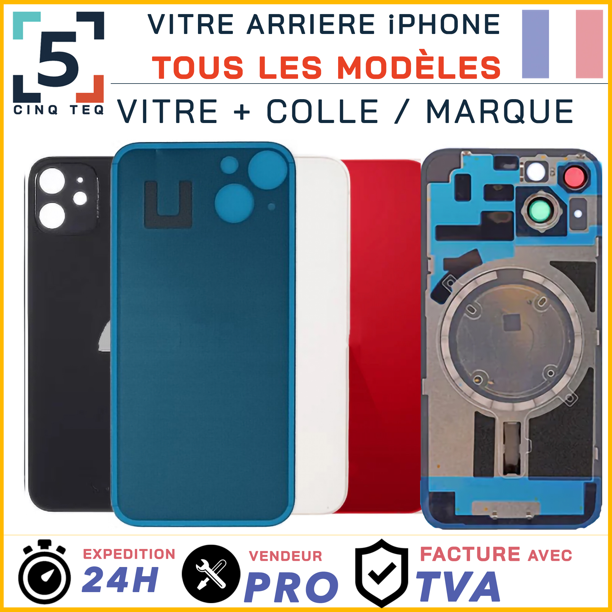 Vitre Arriere Compatible iPhone X XR XS 11 12 13 14 15 16 17 Pro Max Plus logo